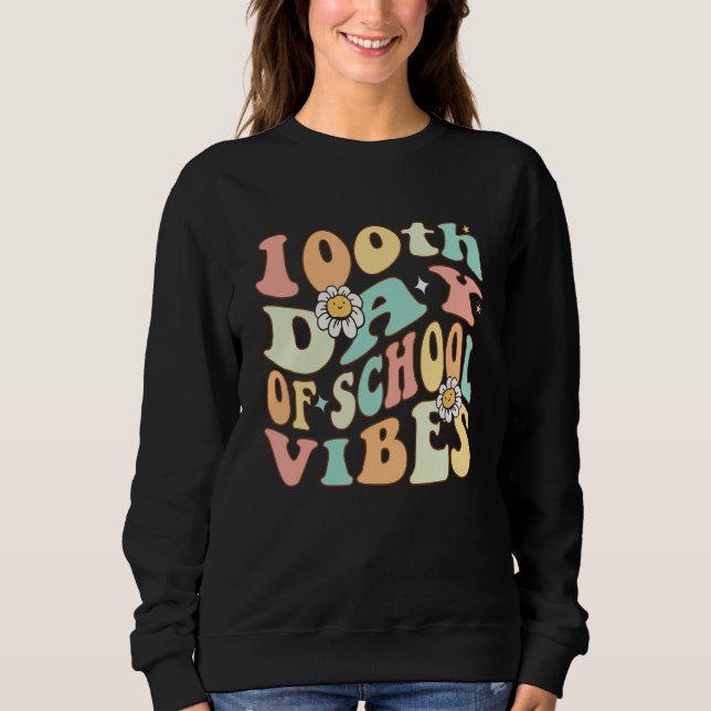 100 Days Of School Vibes 100th Day Of School Retro T Shirt (Framsida)
