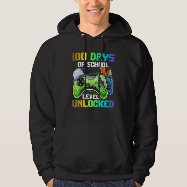 100 Days of School Video Games Level Unlocked Game Hoodie (Framsida)