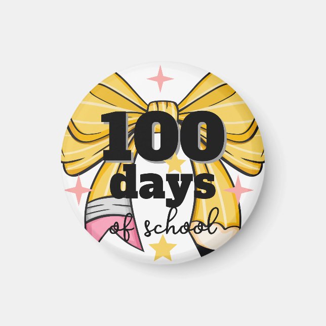 100 Days of School Yellow Pencil Bow Magnet (Framsidan)