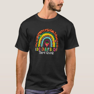 100 Days of Third Grade  Teachers Kids Rainbow Leo T Shirt