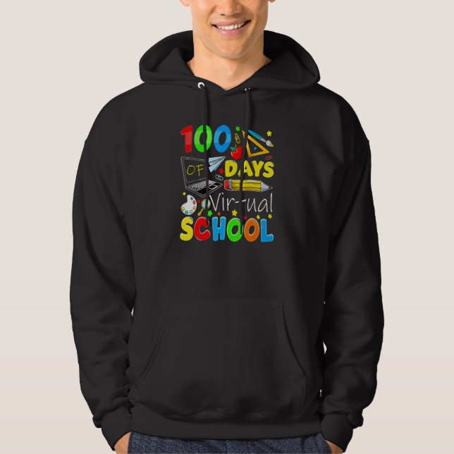 100 Days Of Virtual School Funny 100th Day Of Scho Hoodie (Framsida)