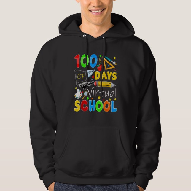 100 Days Of Virtual School Funny 100th Day Of Scho Hoodie (Framsida)