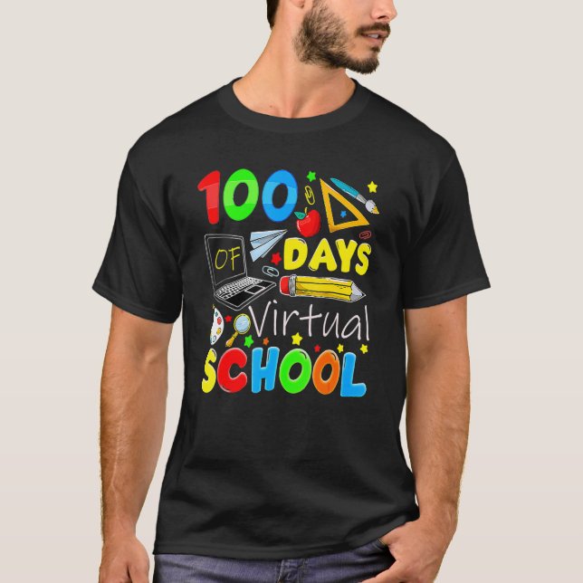 100 Days Of Virtual School Funny 100th Day Of Scho T Shirt (Framsida)