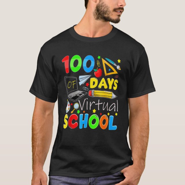 100 Days Of Virtual School Funny 100th Day Of Scho T Shirt (Framsida)