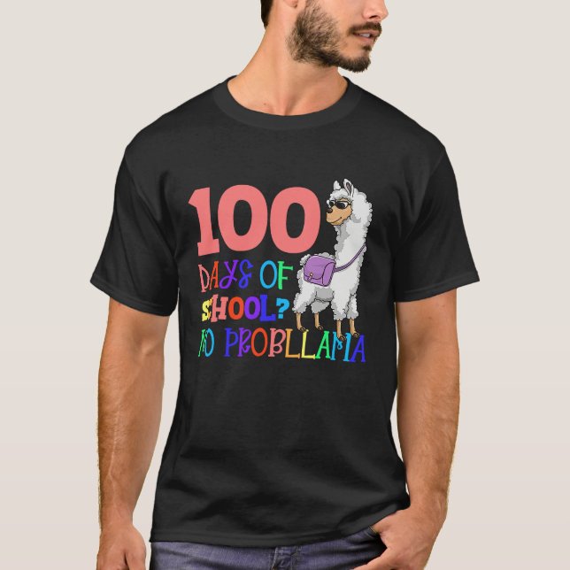 100 Days School No Sample Llama Teacher Or Student T Shirt (Framsida)