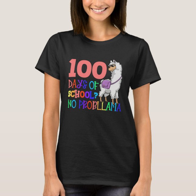 100 Days School No Sample Llama Teacher Or Student T Shirt (Framsida)