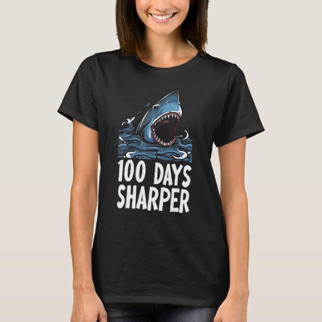 100 Days Sharper - Shark Lovers - 100th Day of Sch T Shirt (Framsida)