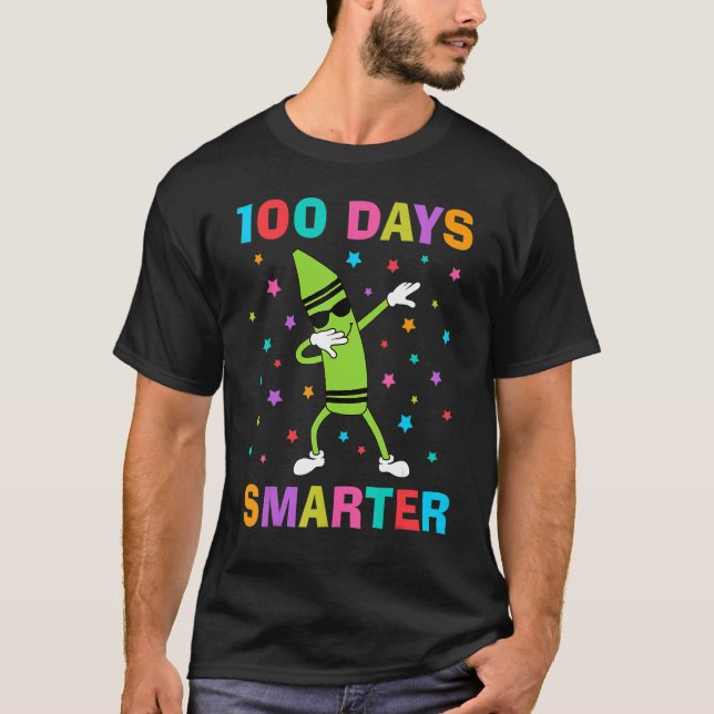 100 Days Smarter 100th Day of School Dabbing Crayo T Shirt (Framsida)