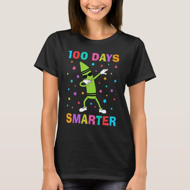 100 Days Smarter 100th Day of School Dabbing Crayo T Shirt (Framsida)