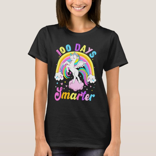 100 Days Smarter 100th Day Of School Unicorn Rainb T Shirt (Framsida)