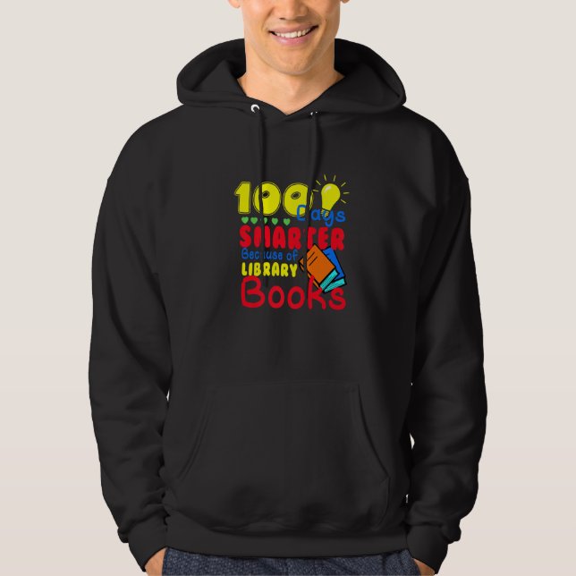 100 Days Smarter Because of Library Books Kids Tea Hoodie (Framsida)