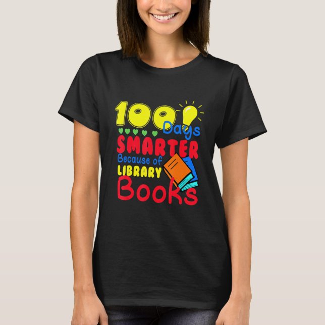 100 Days Smarter Because of Library Books Kids Tea T Shirt (Framsida)