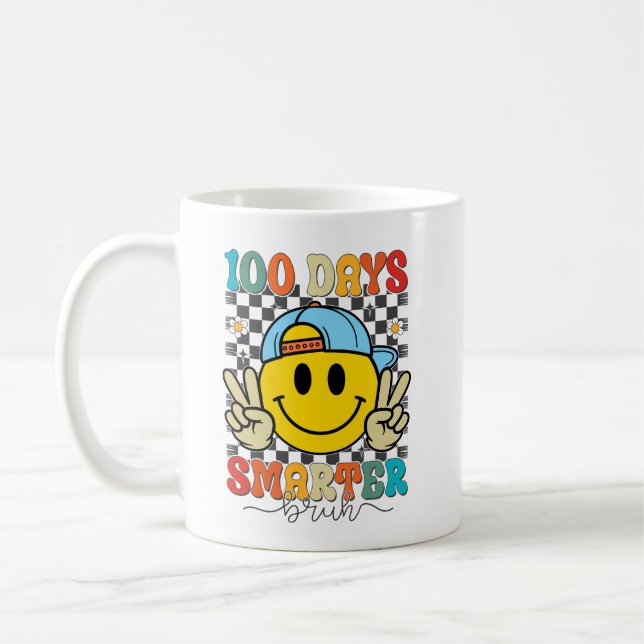 100 Days Smarter Bruh Funny 100 Days Of School Kaffemugg (Vänster)
