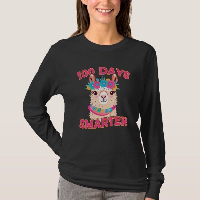 100 Days Smarter Cute Llama 100th Day Of School  1 T Shirt (Framsida)