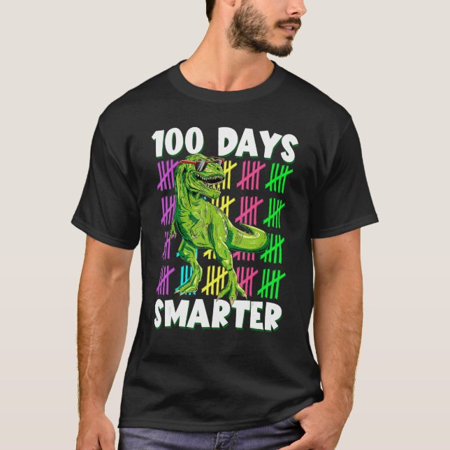 100 Days Smarter Dino Dinosaur rex 100 Days of Sch T Shirt (Framsida)