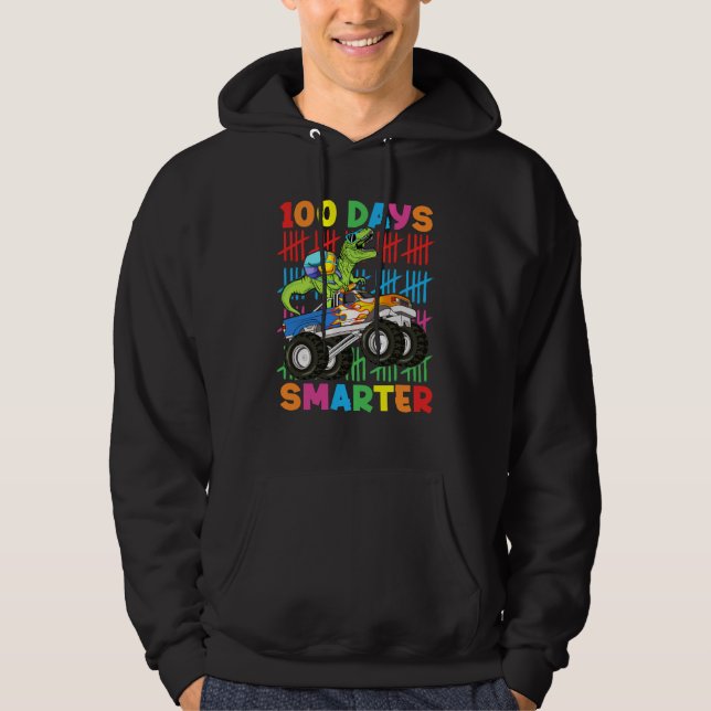 100 Days Smarter Dinosaur Monster Truck 100th Day  Hoodie (Framsida)