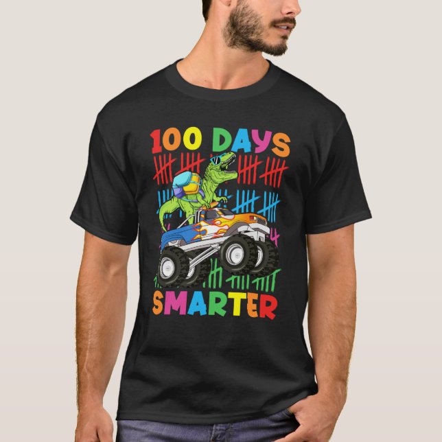100 Days Smarter Dinosaur Monster Truck 100th Day  T Shirt (Framsida)