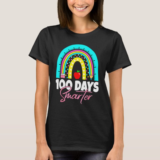 100 Days Smarter Funny 100th Day Of School Rainbow T Shirt (Framsida)