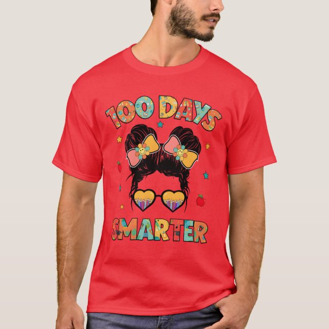 100 Days Smarter Girls Messy Bun Hair 100th Day fr T Shirt (Framsida)