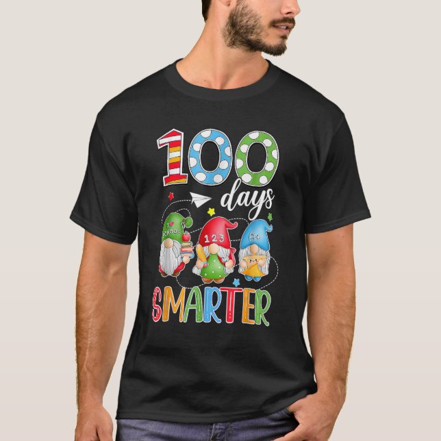 100 Days Smarter Gnome 100th Day Of School Men Kid T Shirt (Framsida)
