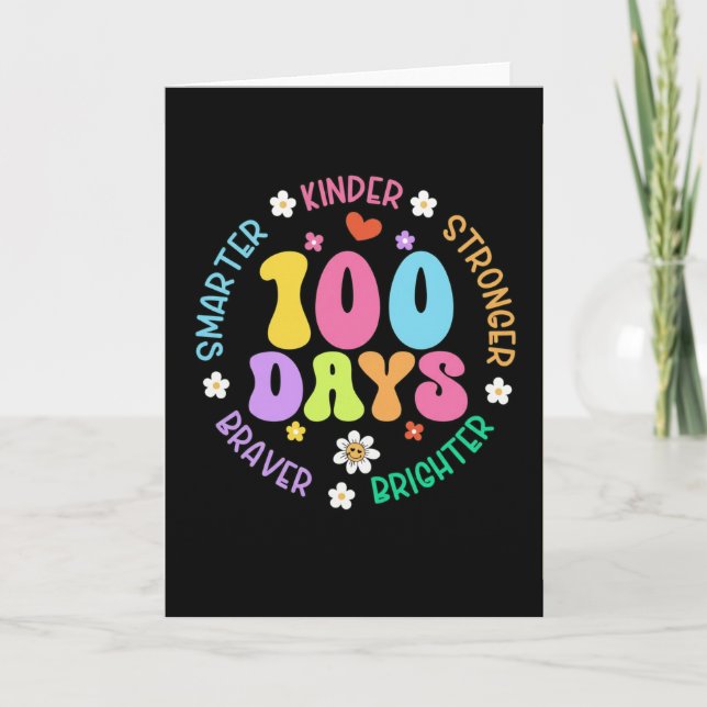 100 Days Smarter Kinder Brighter Cute School Kort (Framsida)