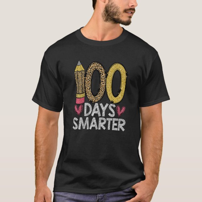 100 Days Smarter Leopard 100th Day Of School Teach T Shirt (Framsida)