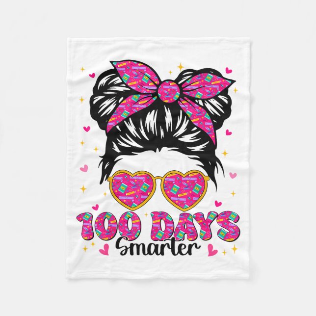 100 Days Smarter Messy Bun 100th Day Of School Tea Fleecefilt (Framsidan)