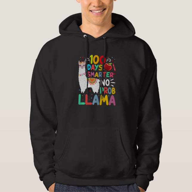100 Days Smarter No Probllama Llama 100 Days of Sc Hoodie (Framsida)