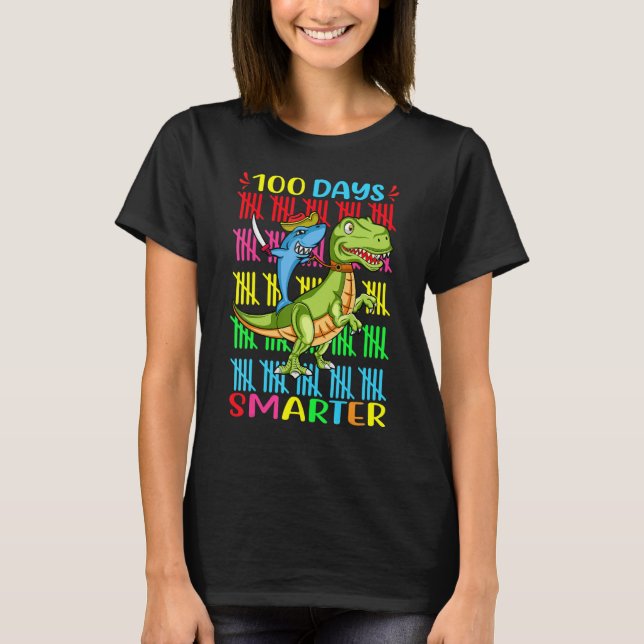 100 Days Smarter Of School Shark Dinosaur For kids T Shirt (Framsida)
