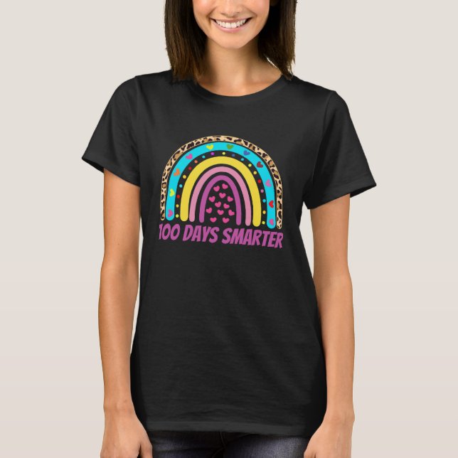 100 Days Smarter Rainbow Leopard 100 Days Of Schoo T Shirt (Framsida)