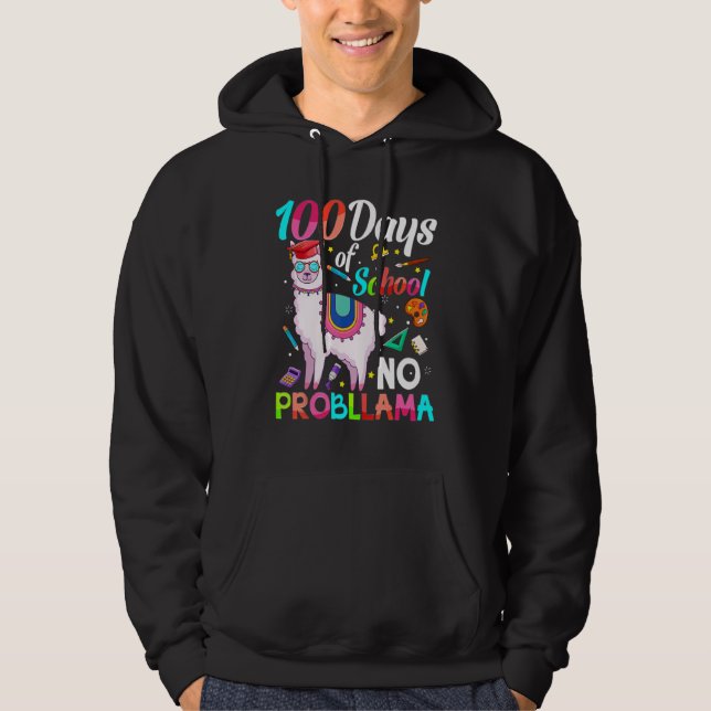 100 Days Smarter Shirt No Probllama Llama 100 Days Hoodie (Framsida)