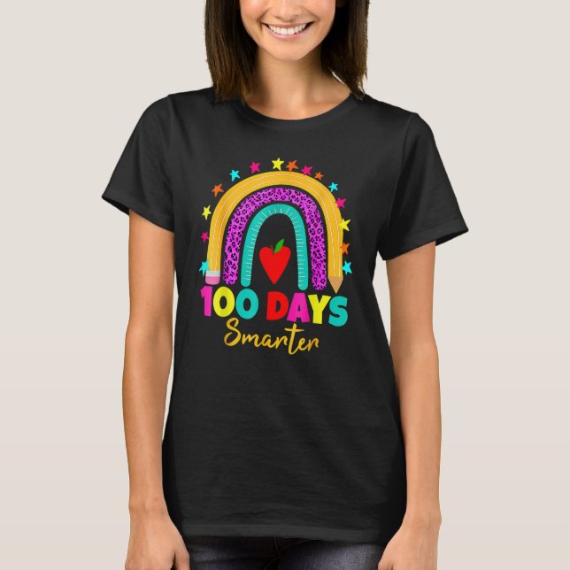 100 Days Smarter Teacher 100th Day Of School Rainb T Shirt (Framsida)