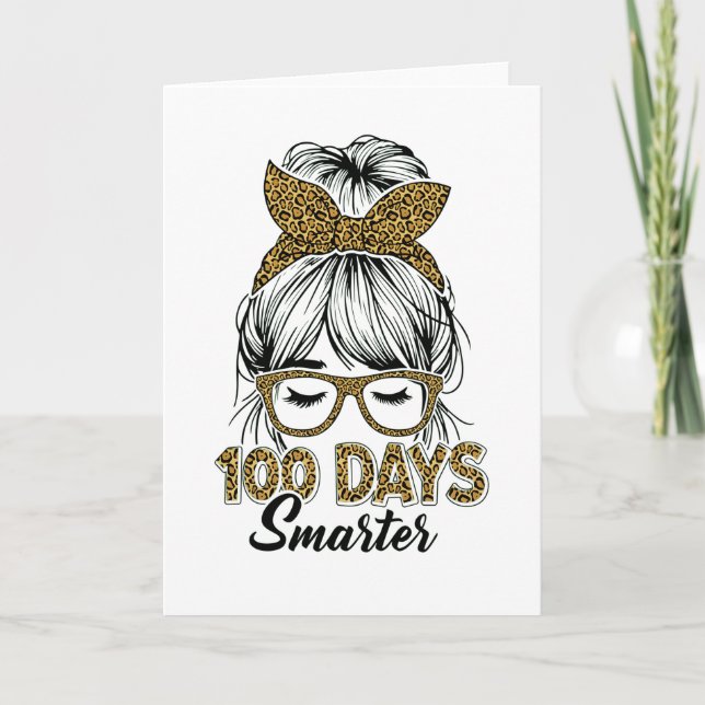 100 Days Smarter Teacher Leopard Print Bow School Kort (Framsida)