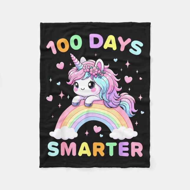 100 Days Smarter Unicorrn 100th Day Of School Kids Fleecefilt (Framsidan)