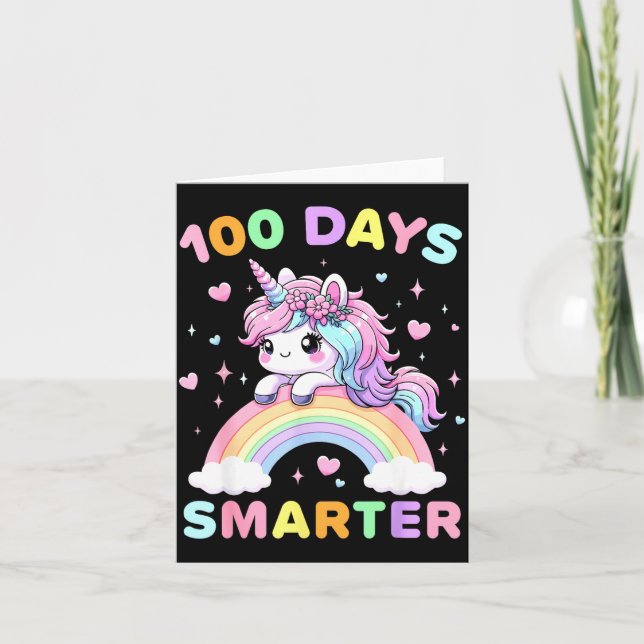 100 Days Smarter Unicorrn 100th Day Of School Kids Kort (Framsida)