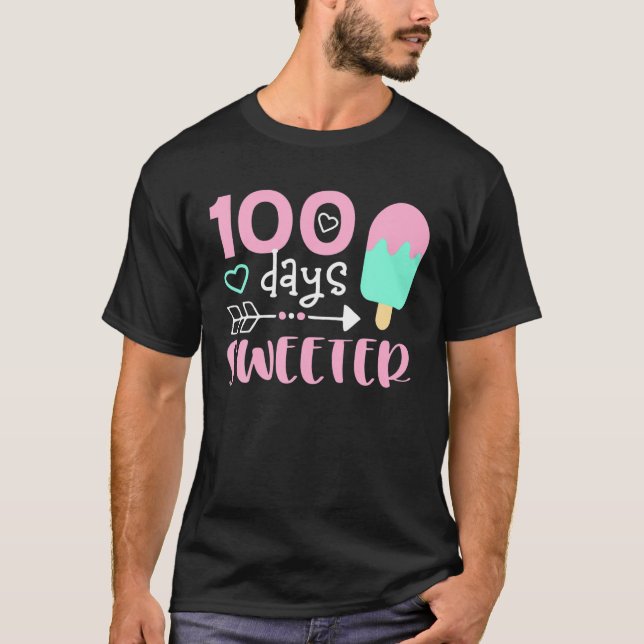 100 Days Sweeter, Girl 100 Days Of School, Ice Cre T Shirt (Framsida)