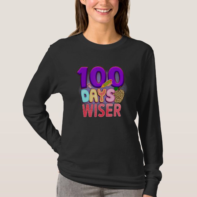 100 Days Wiser  Student Teacher T Shirt (Framsida)