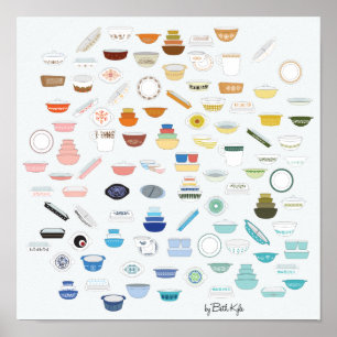 100 delar av Pyrex - vit/tända - grått Poster