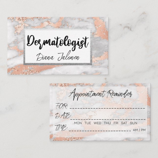 100 Dermatolog Möte Reminder Ro Marble Visitkort (Fram/baksida)