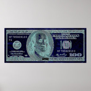 100 dollar 2, Art Namnteckning BW Poster
