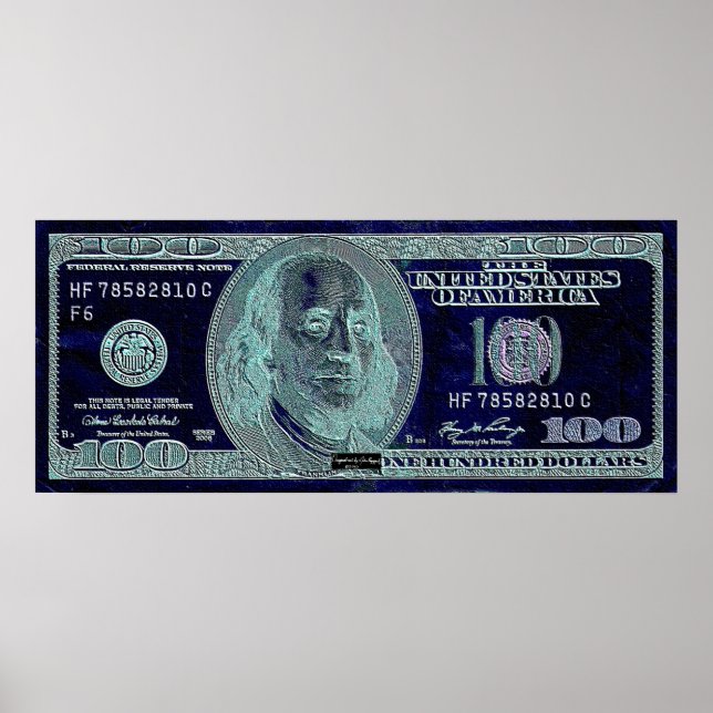 100 dollar 2, Art Namnteckning BW Poster (Framsidan)