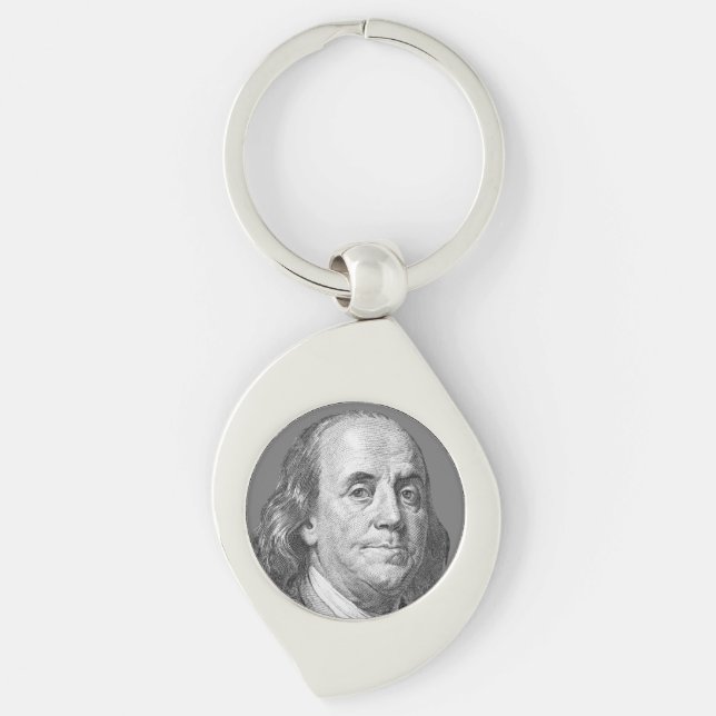 100 dollar, Benjamin Franklin Swirl Silverfärgad Nyckelring (Framsidan)