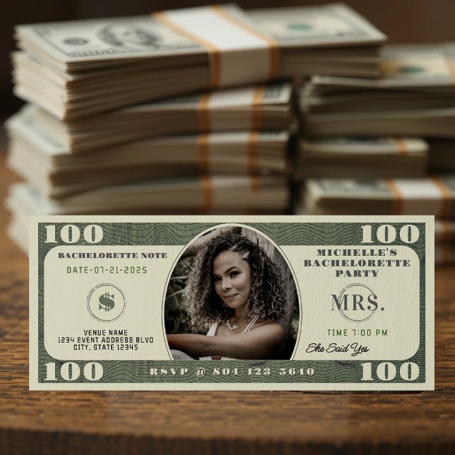 100 dollar Bill Bachelorette Party Inbjudningar (100 Dollar Bill Bachelorette Party Invitation
)