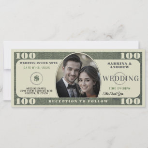 100 dollar Bill Photo Bröllop Inbjudningar