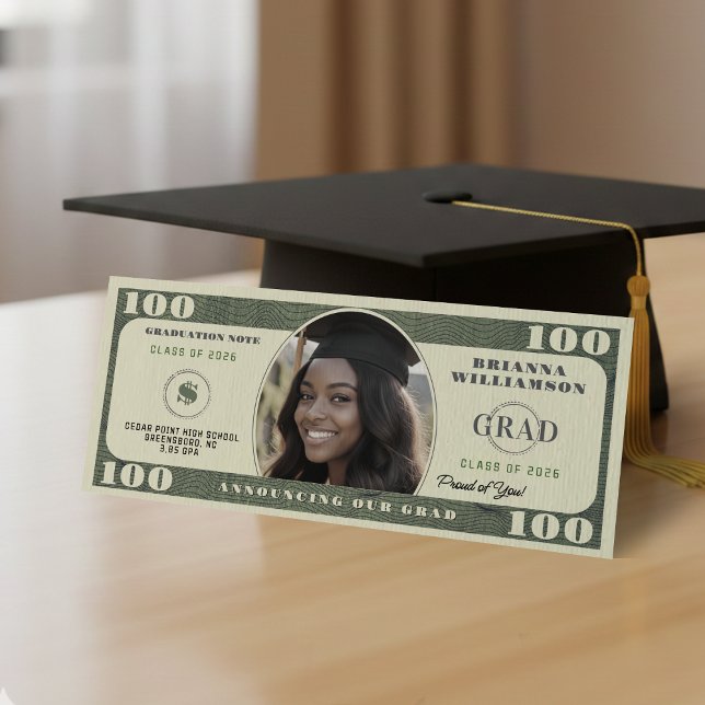 100 Dollar Bill Photo Graduation Meddelande (100 Dollar Bill Photo Graduation Announcement
)