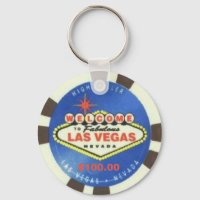 100 dollar Poker Chip Blue Las Vegas Keychain