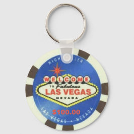 100 dollar Poker Chip Blue Las Vegas Keychain Nyckelring