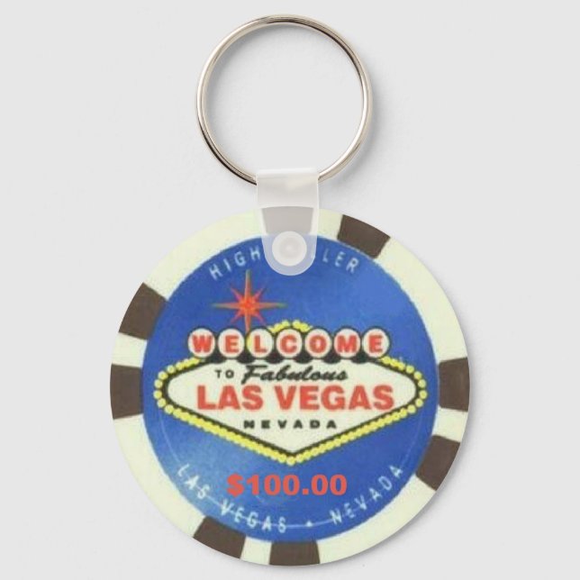 100 dollar Poker Chip Blue Las Vegas Keychain Nyckelring (Framsida)