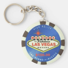 100 dollar Poker Chip Blue Las Vegas Keychain Nyckelring