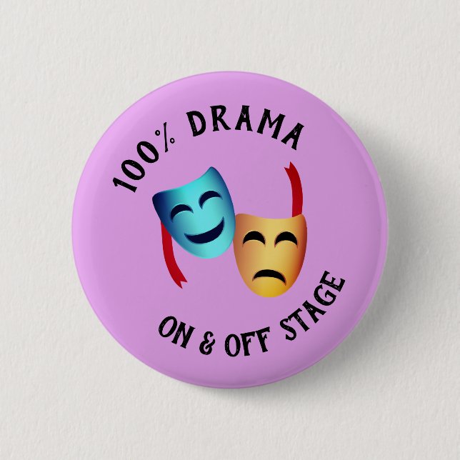 "100 % drama" Theatern Masks Emoji Thespian Warnin Knapp (Framsida)